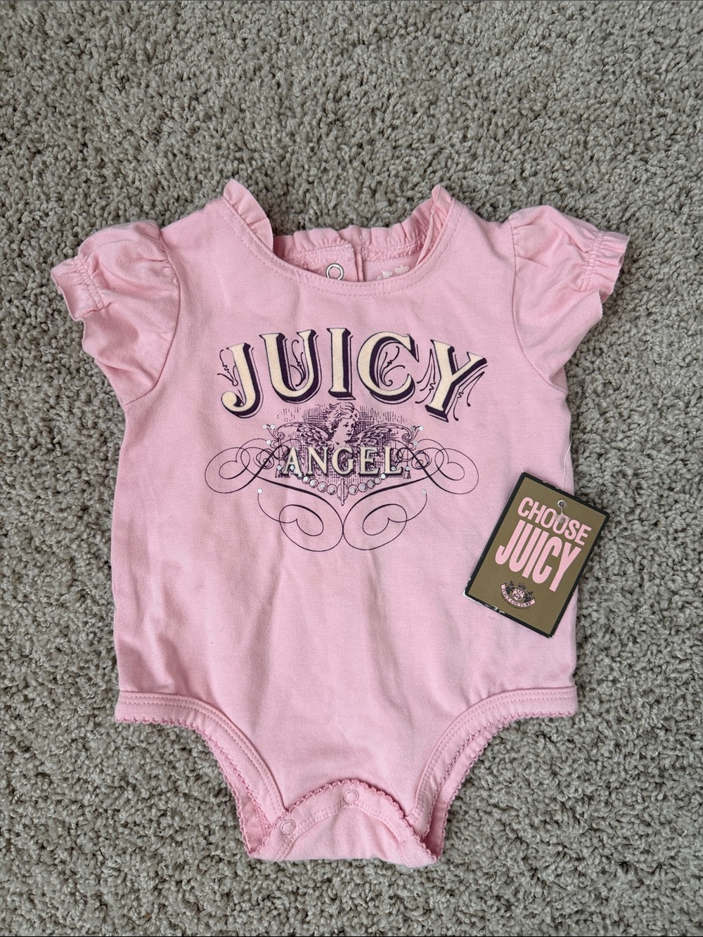 Juicy Couture Pink 'Juicy Angel' Baby One-Piece Romper